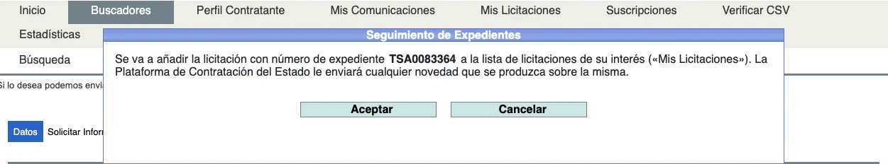 Plataforma del Estado, paso 3: Añádela a Mis Licitaciones
