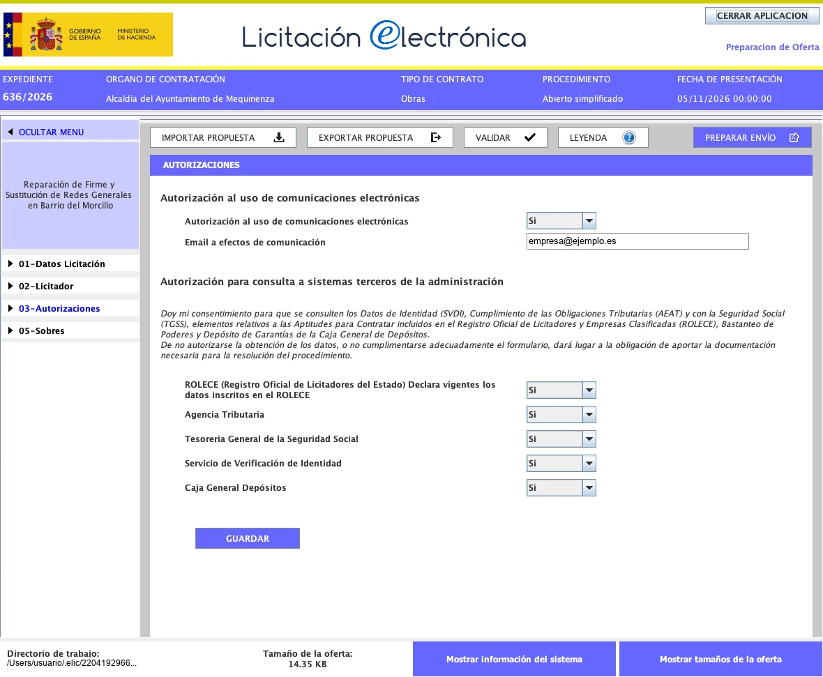 Plataforma del Estado, paso 7: Autorizaciones en «Sí»